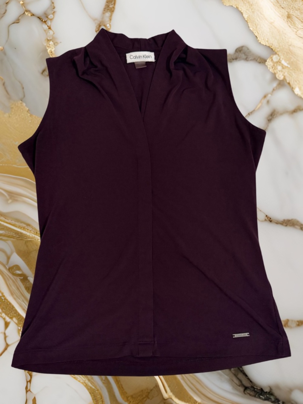 Calvin Klein V-neck women’s dress shirt; dark purple, sleeveless